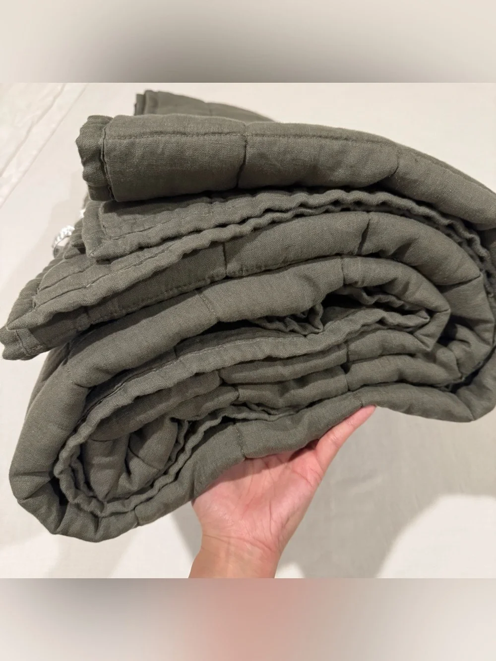 Brand New Quince European Linen Box Full/Queen MSRP $164 Dusty Olive